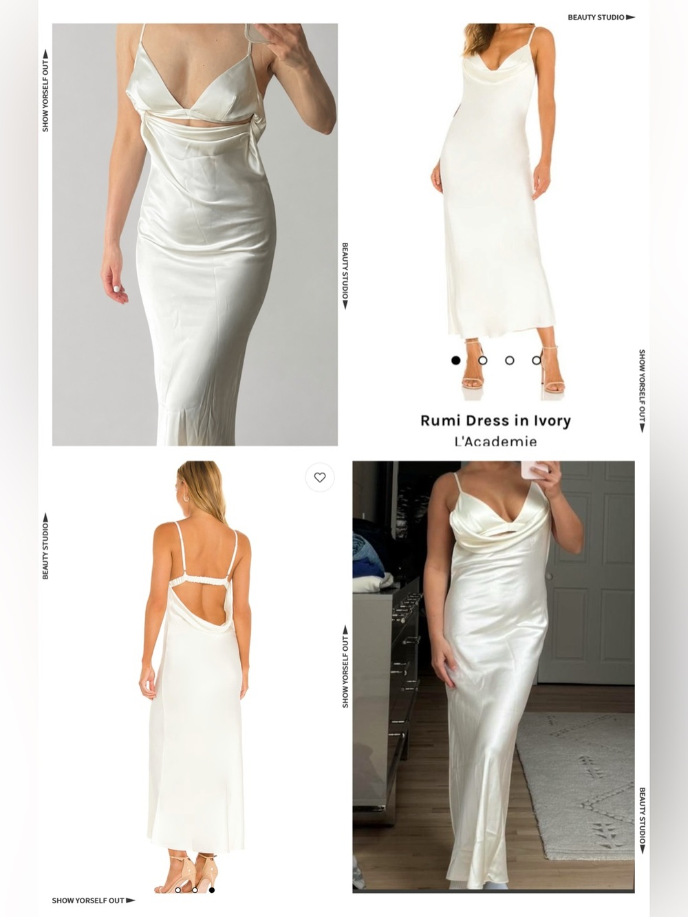 L'Academie Rumi Ivory Satin Cowl Midi Slip Dress